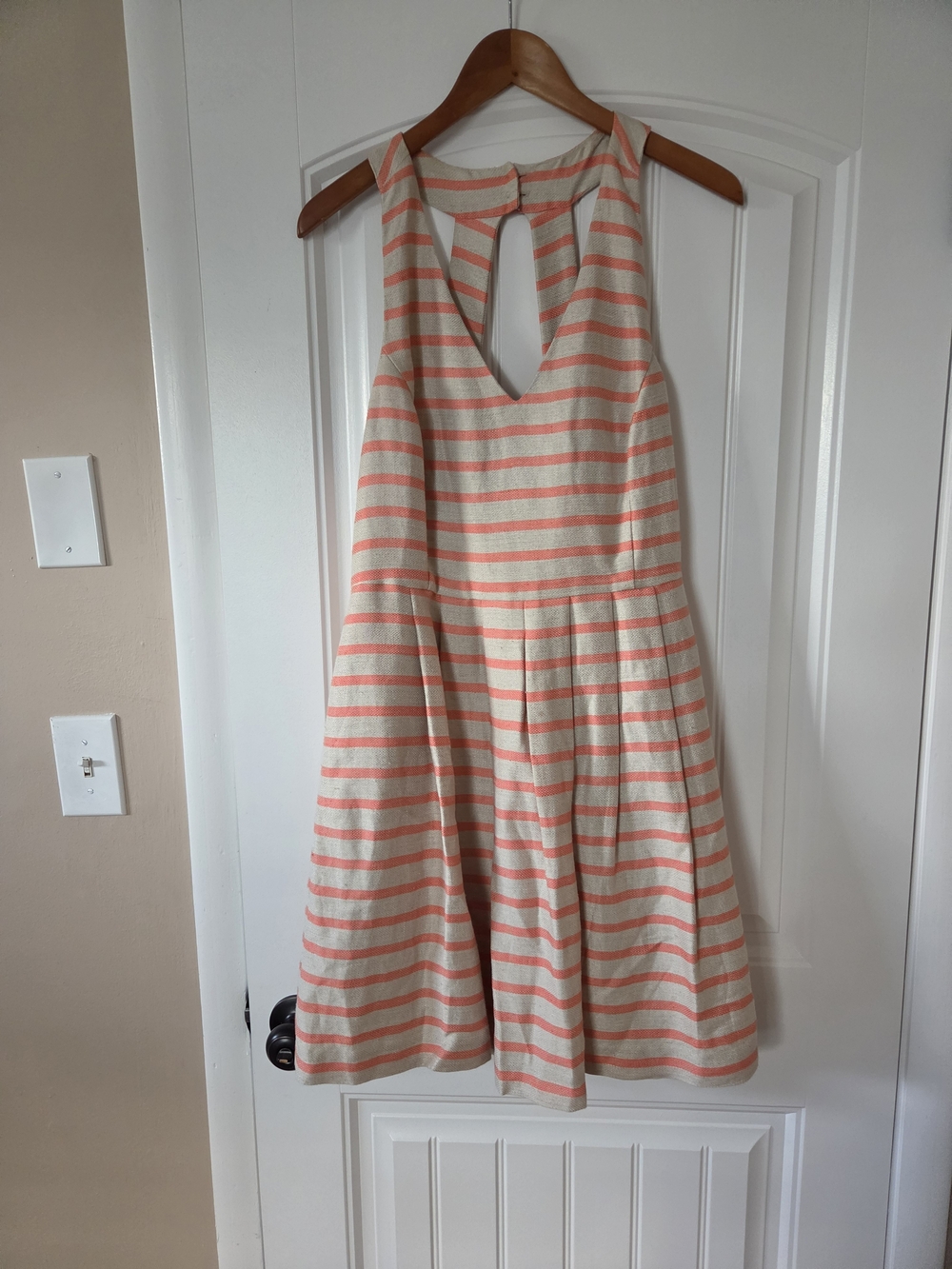 Banana Republic Coral and Cream Striped Keyhole Fit & Flare Dress